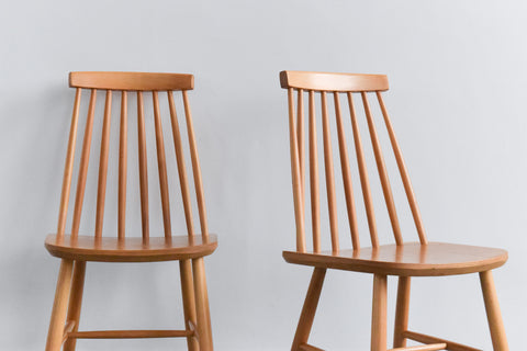 Vintage Pair of Danish Mid Century Beech Dining Chairs by Farstrup