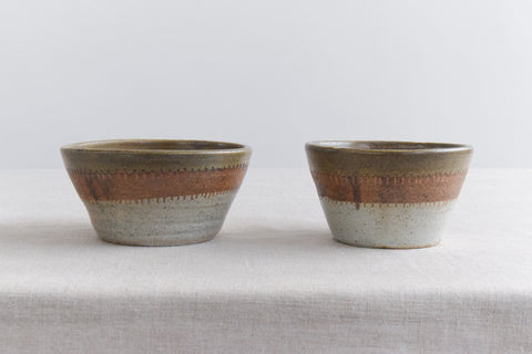 Vintage Pair of Small Rustic Studio Pottery Bowls
