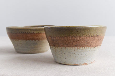 Vintage Pair of Small Rustic Studio Pottery Bowls