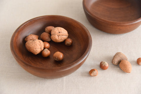 Vintage Pair of Rustic Hand Turned Wooden Bowls