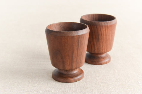 Vintage Pair of Rustic Hand Turned Wooden Egg Cups