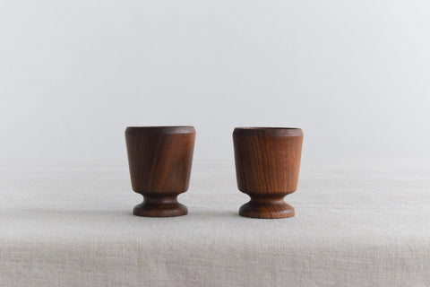 Vintage Pair of Rustic Hand Turned Wooden Egg Cups