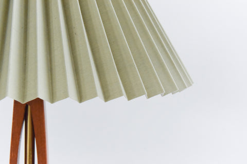 Vintage Pair of Teak and Brass Table Lamps with New Sage Green Pleated Lampshades
