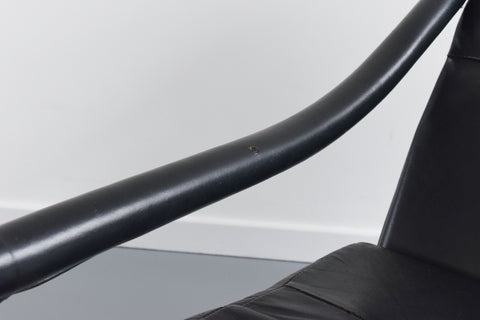 Vintage Pieff Beta - Kadia Black Leather and Chrome Tubular Swivel Arm Chair