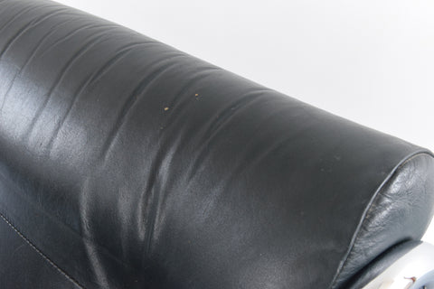 Vintage Pieff Beta - Kadia Black Leather and Chrome Tubular Swivel Arm Chair