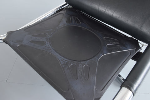 Vintage Pieff Beta - Kadia Black Leather and Chrome Tubular Swivel Arm Chair