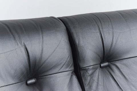 Vintage Rare Pieff Kadia Black Leather and Chrome Three Seater Sofa by Tim Bates