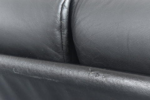 Vintage Rare Pieff Kadia Black Leather and Chrome Three Seater Sofa by Tim Bates