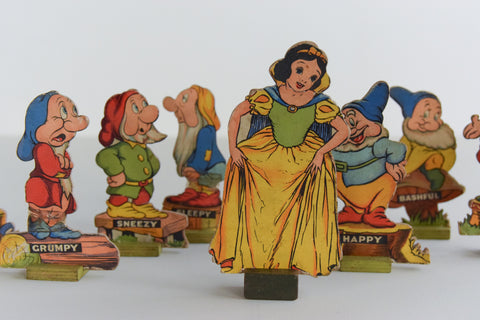 Rare Vintage Disney's Snow White and the Seven Dwarfs Cardboard Cut Out Figurines