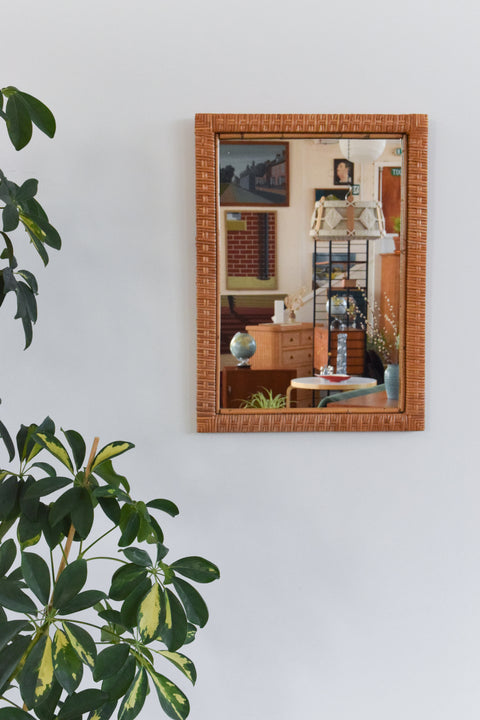 Vintage Rectangular Rattan Woven Mirror