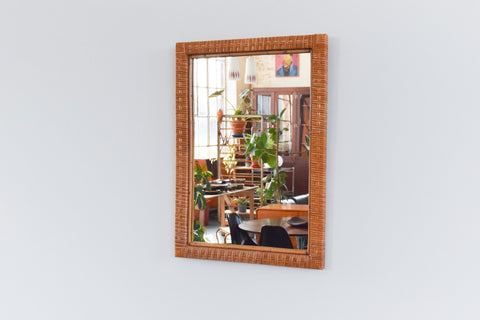 Vintage Rectangular Rattan Woven Mirror