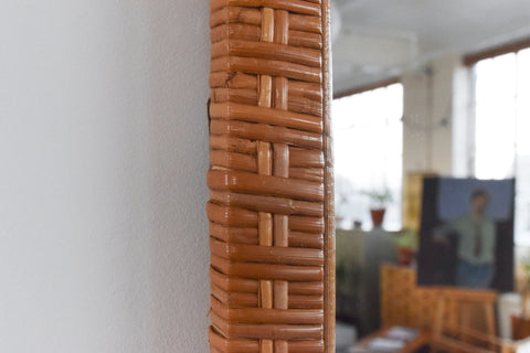 Vintage Rectangular Rattan Woven Mirror