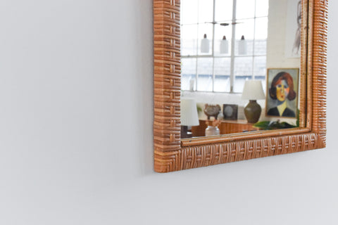 Vintage Rectangular Rattan Woven Mirror