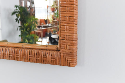 Vintage Rectangular Rattan Woven Mirror