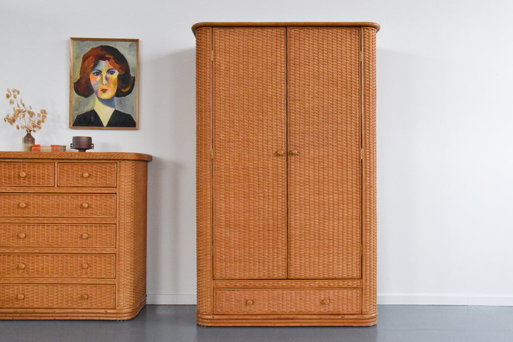 Vintage wicker shop armoire