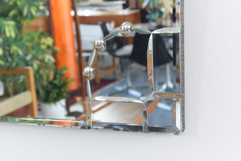 Vintage Frameless Bevelled Wall Mirror with Cut Glass