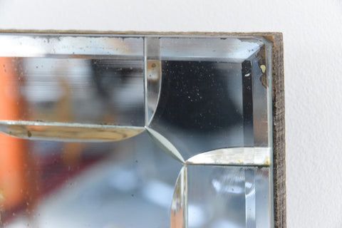 Vintage Frameless Bevelled Wall Mirror with Cut Glass