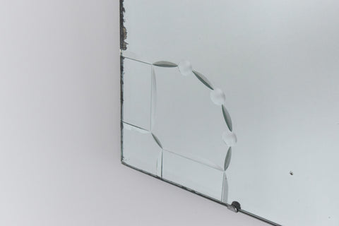 Vintage Frameless Bevelled Wall Mirror with Cut Glass