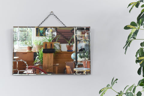 Vintage Frameless Bevelled Wall Mirror with Cut Glass