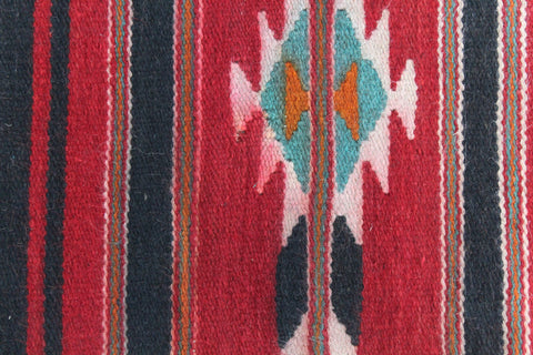 Vintage Red and Black Patterned Aztec Flat Weave Wool Rug