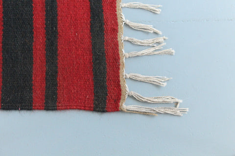 Vintage Red and Black Patterned Aztec Flat Weave Wool Rug