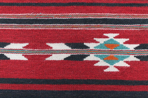 Vintage Red and Black Patterned Aztec Flat Weave Wool Rug