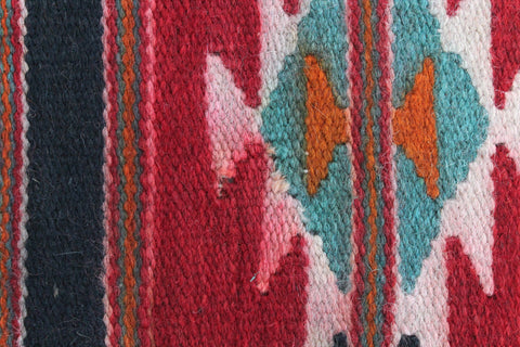 Vintage Red and Black Patterned Aztec Flat Weave Wool Rug