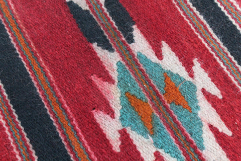 Vintage Red and Black Patterned Aztec Flat Weave Wool Rug