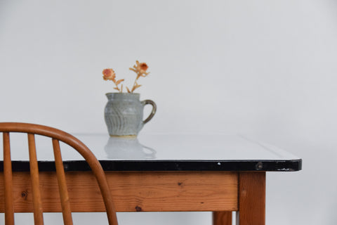 Vintage Small White Enamel Topped Kitchen Table by Remploy