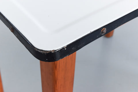 Vintage Small White Enamel Topped Kitchen Table by Remploy