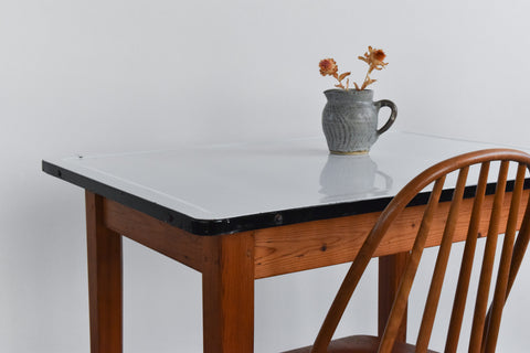 Vintage Small White Enamel Topped Kitchen Table by Remploy