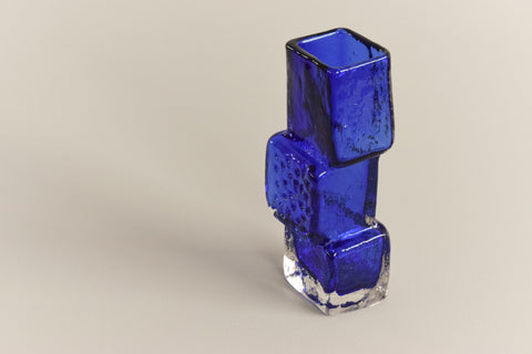 Vintage Reproduction 1970s Blue Drunken Brick Layers Vase in the Style of Geoffrey Baxter for Whitefriars