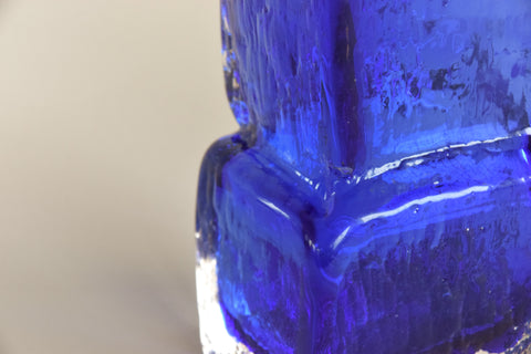 Vintage Reproduction 1970s Blue Drunken Brick Layers Vase in the Style of Geoffrey Baxter for Whitefriars
