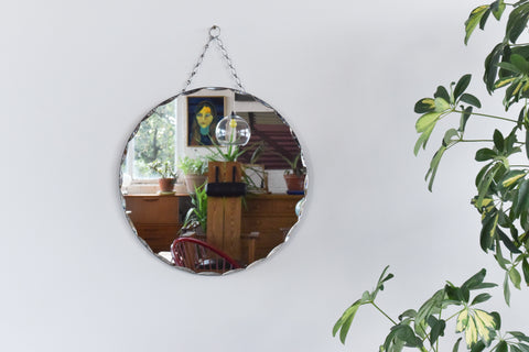 Vintage Round Frameless Bevelled Wall Mirror