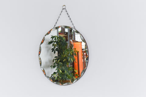 Vintage Round Frameless Bevelled Wall Mirror