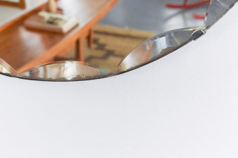 Vintage Round Frameless Bevelled Wall Mirror