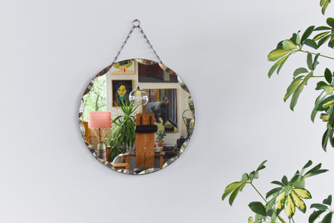 Vintage Round Frameless Bevelled Wall Mirror