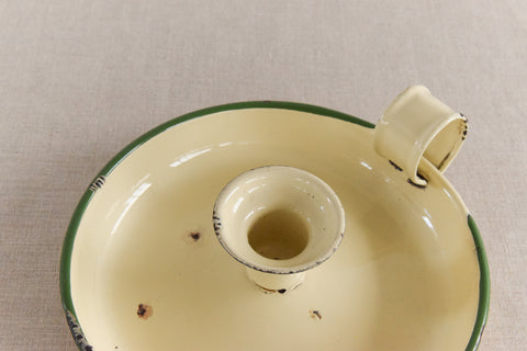 Vintage Rustic Cream and Green Enamel Candle Holder
