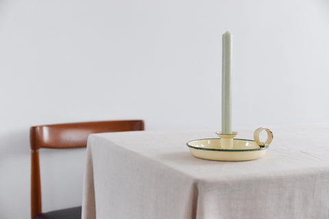 Vintage Rustic Cream and Green Enamel Candle Holder