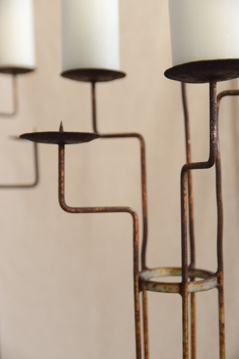 Vintage Rustic Galvanised Metal Floor Standing Candle Holder / Candelabra
