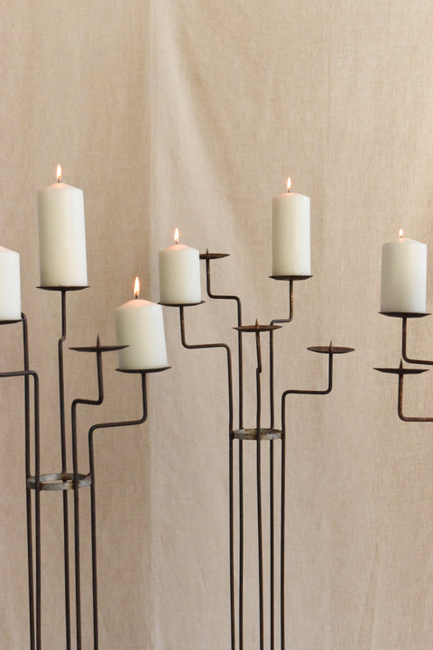 Vintage Rustic Galvanised Metal Floor Standing Candle Holder / Candelabra