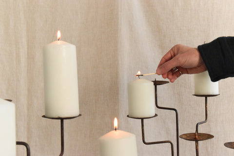 Vintage Rustic Galvanised Metal Floor Standing Candle Holder / Candelabra