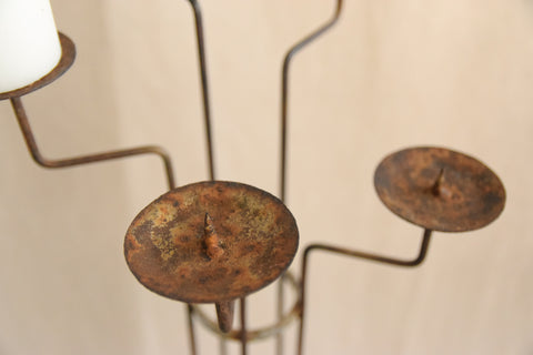 Vintage Rustic Galvanised Metal Floor Standing Candle Holder / Candelabra