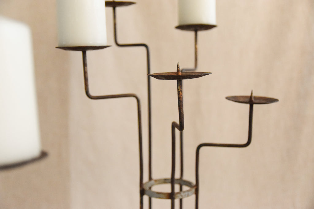 Vintage Rustic Galvanised Floor Standing Candle Holder / Candelabra