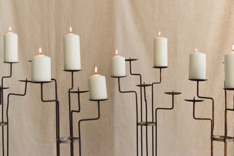 Vintage Rustic Galvanised Metal Floor Standing Candle Holder / Candelabra