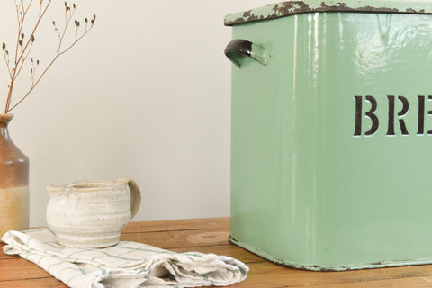 Vintage Rustic Green Enamel Bread Bin