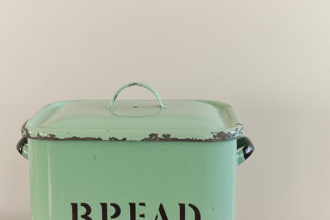 Vintage Rustic Green Enamel Bread Bin