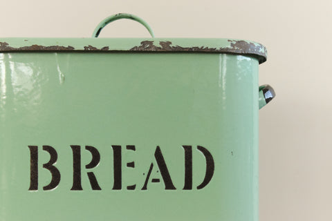 Vintage Rustic Green Enamel Bread Bin