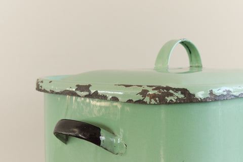 Vintage Rustic Green Enamel Bread Bin