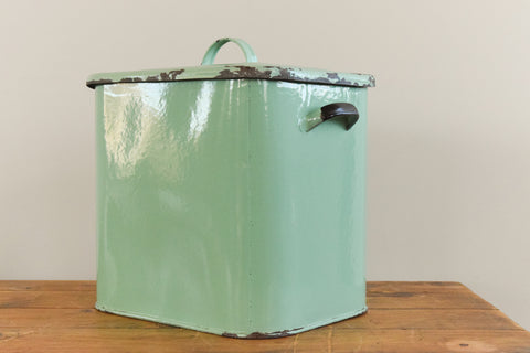 Vintage Rustic Green Enamel Bread Bin